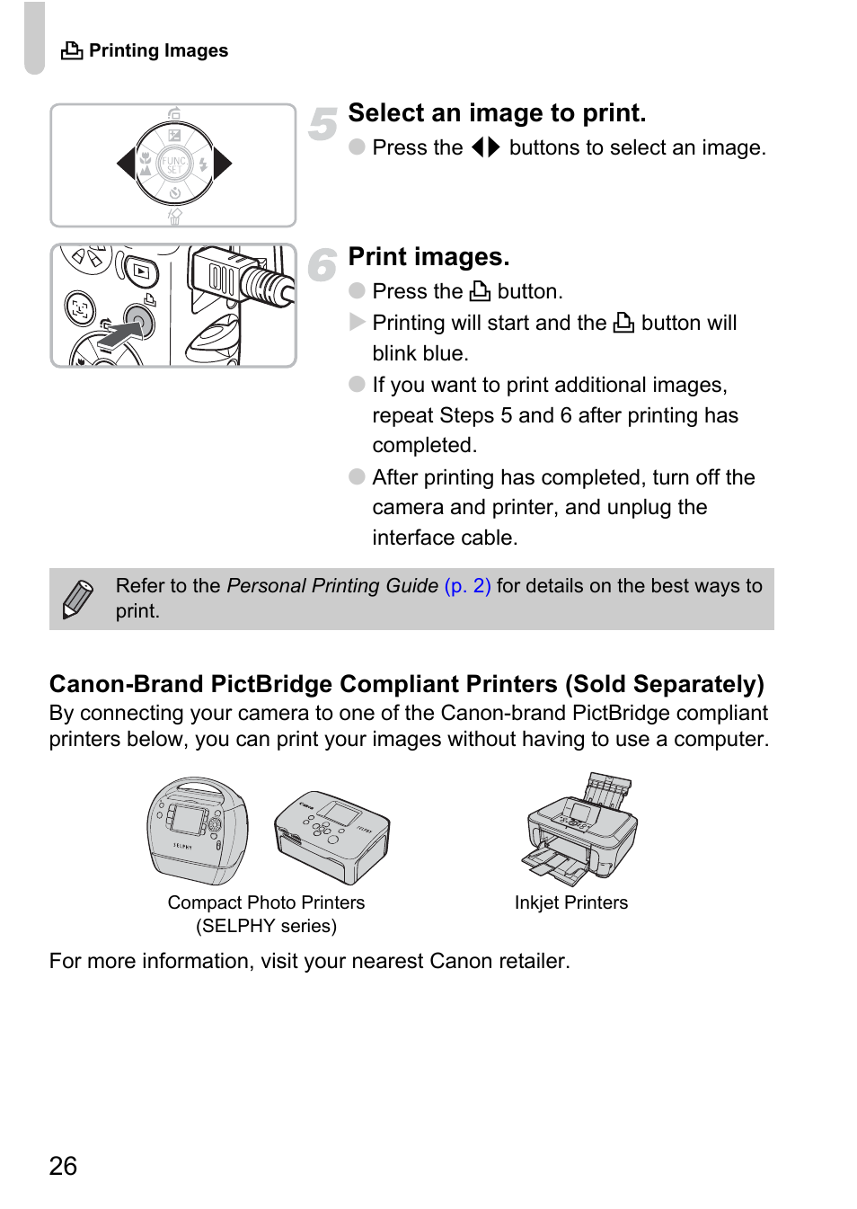 26 select an image to print, Print images | Canon A1100 IS User Manual | Page 26 / 131