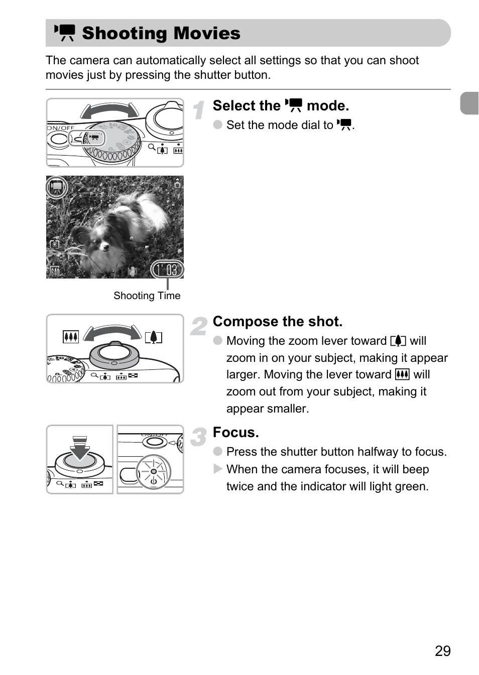 Shooting movies, E shooting movies | Canon A1100 IS User Manual | Page 29 / 131