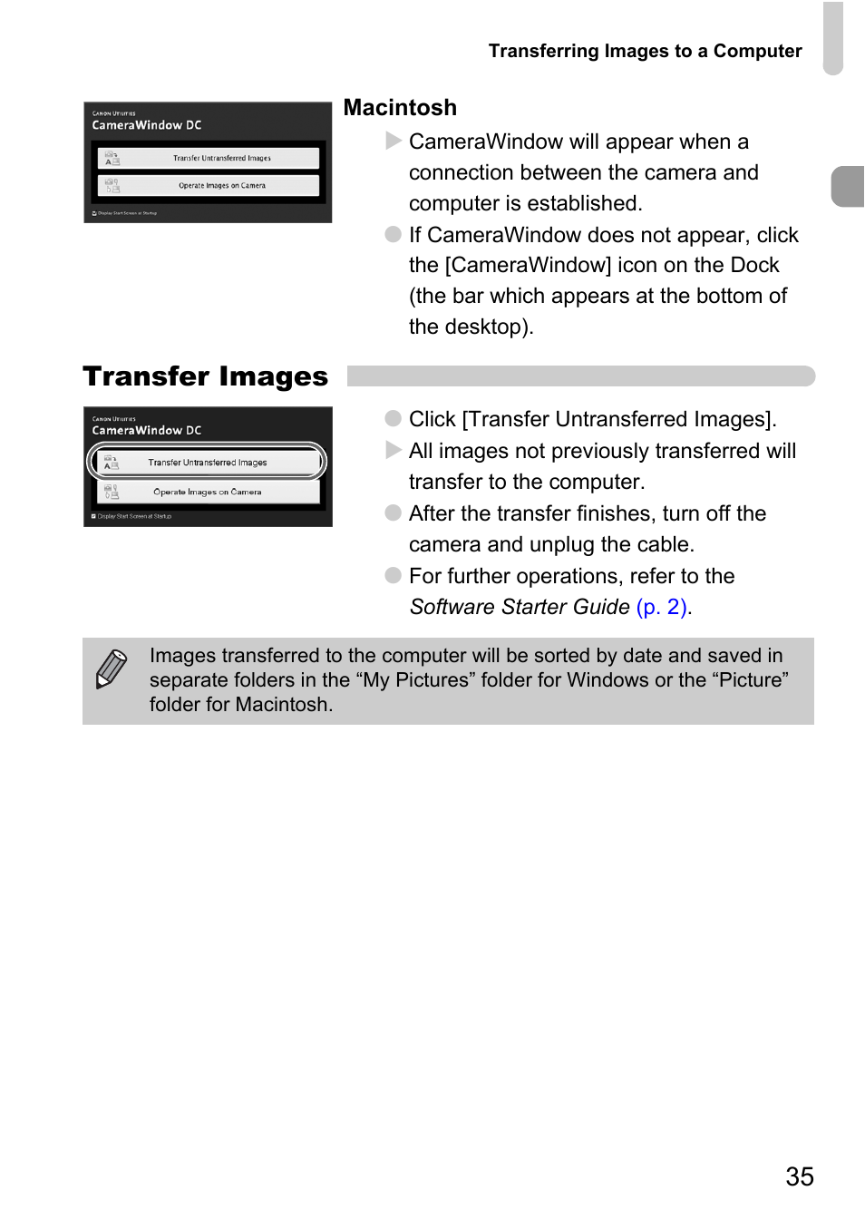 Transfer images | Canon A1100 IS User Manual | Page 35 / 131