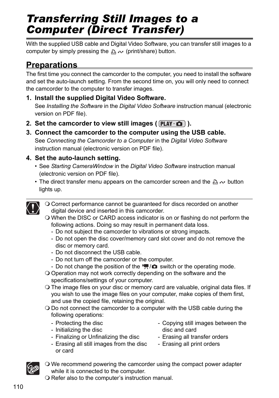 Preparations | Canon DC40 User Manual | Page 110 / 144