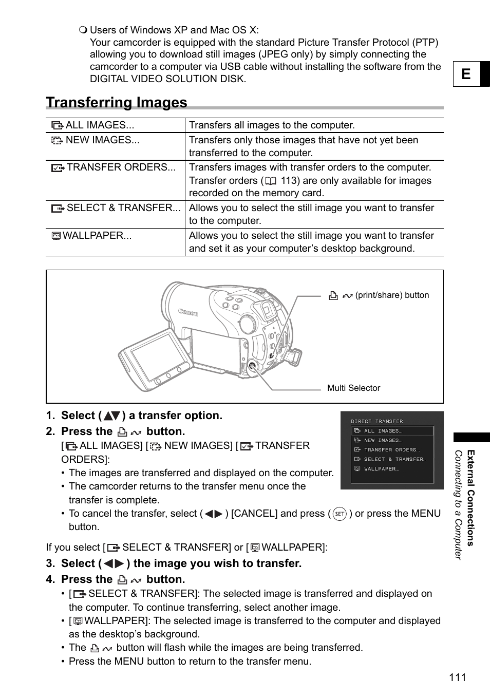 Transferring images | Canon DC40 User Manual | Page 111 / 144