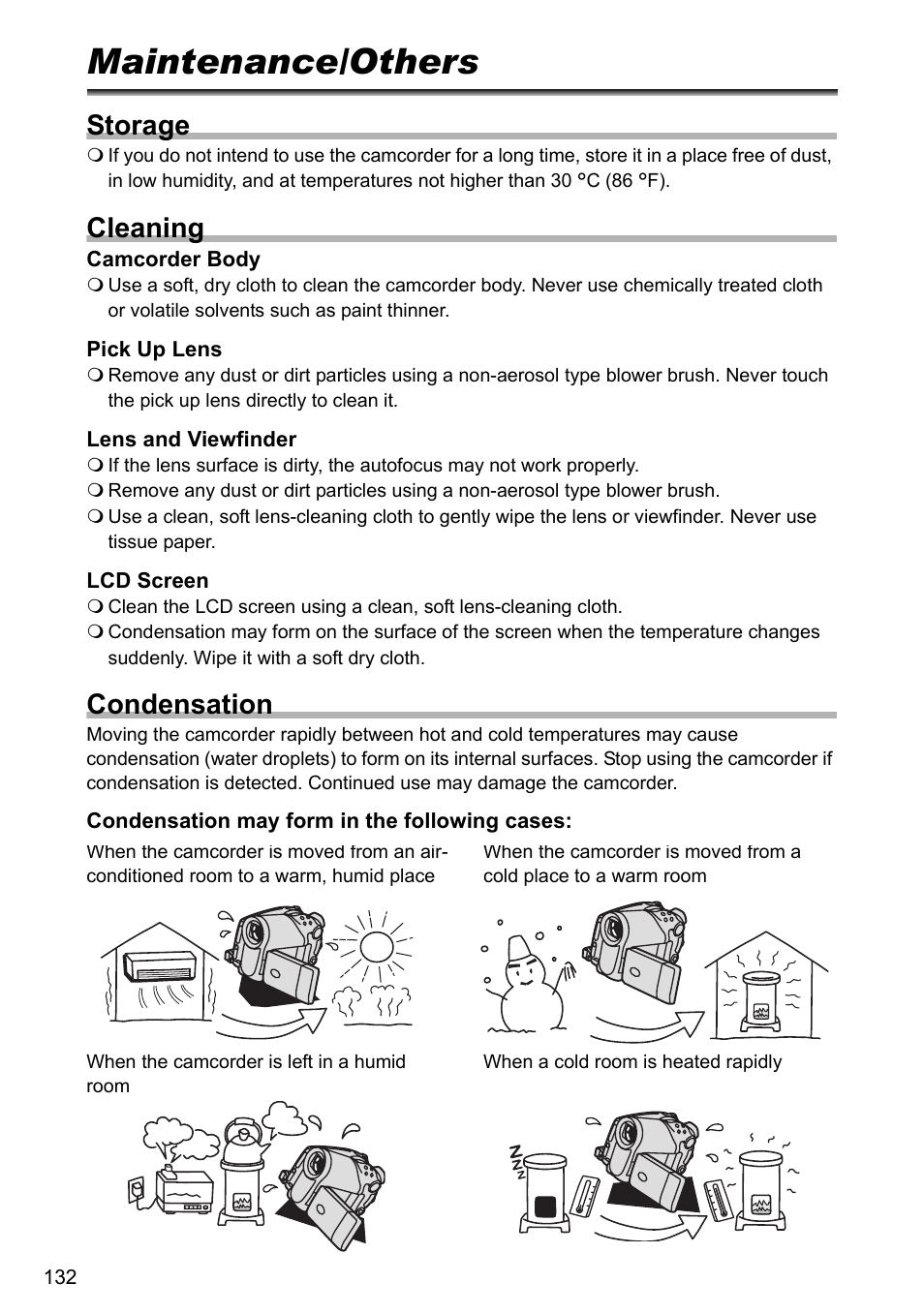 Maintenance/others, Storage, Cleaning | Condensation | Canon DC40 User Manual | Page 132 / 144