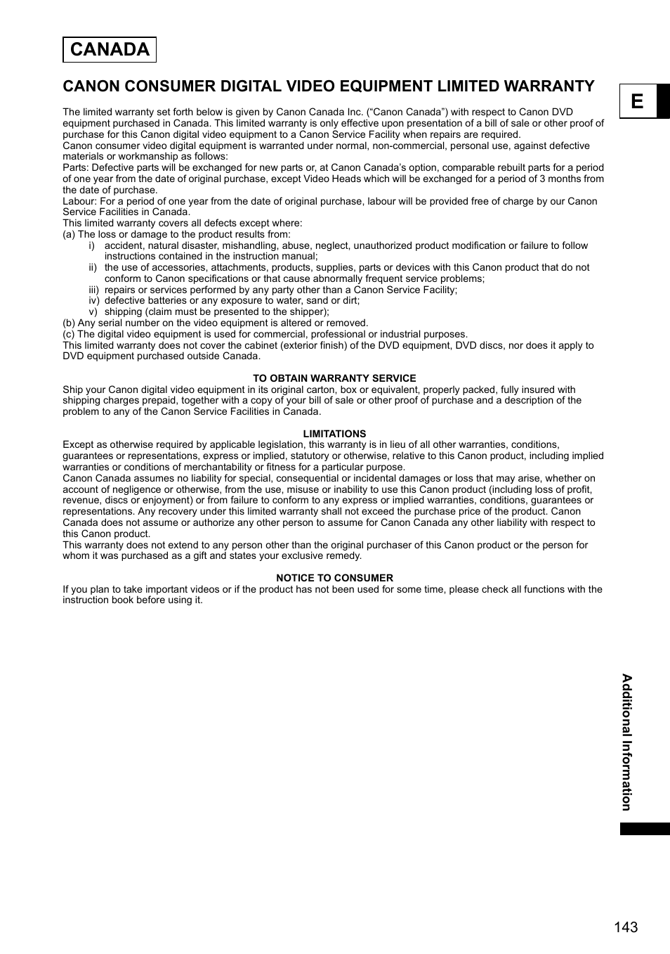 Canada | Canon DC40 User Manual | Page 143 / 144