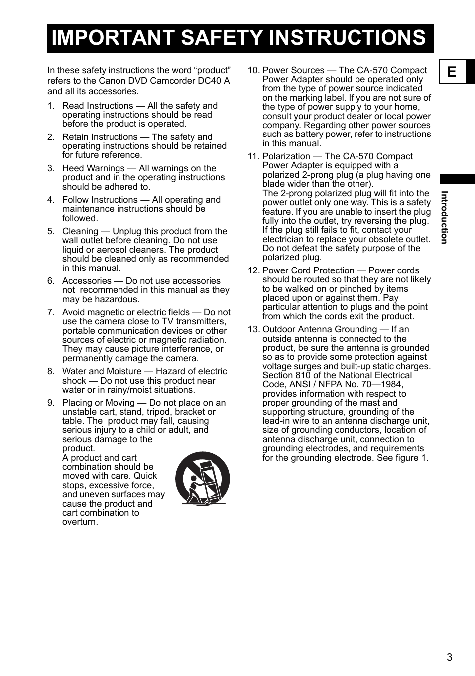 Important safety instructions | Canon DC40 User Manual | Page 3 / 144