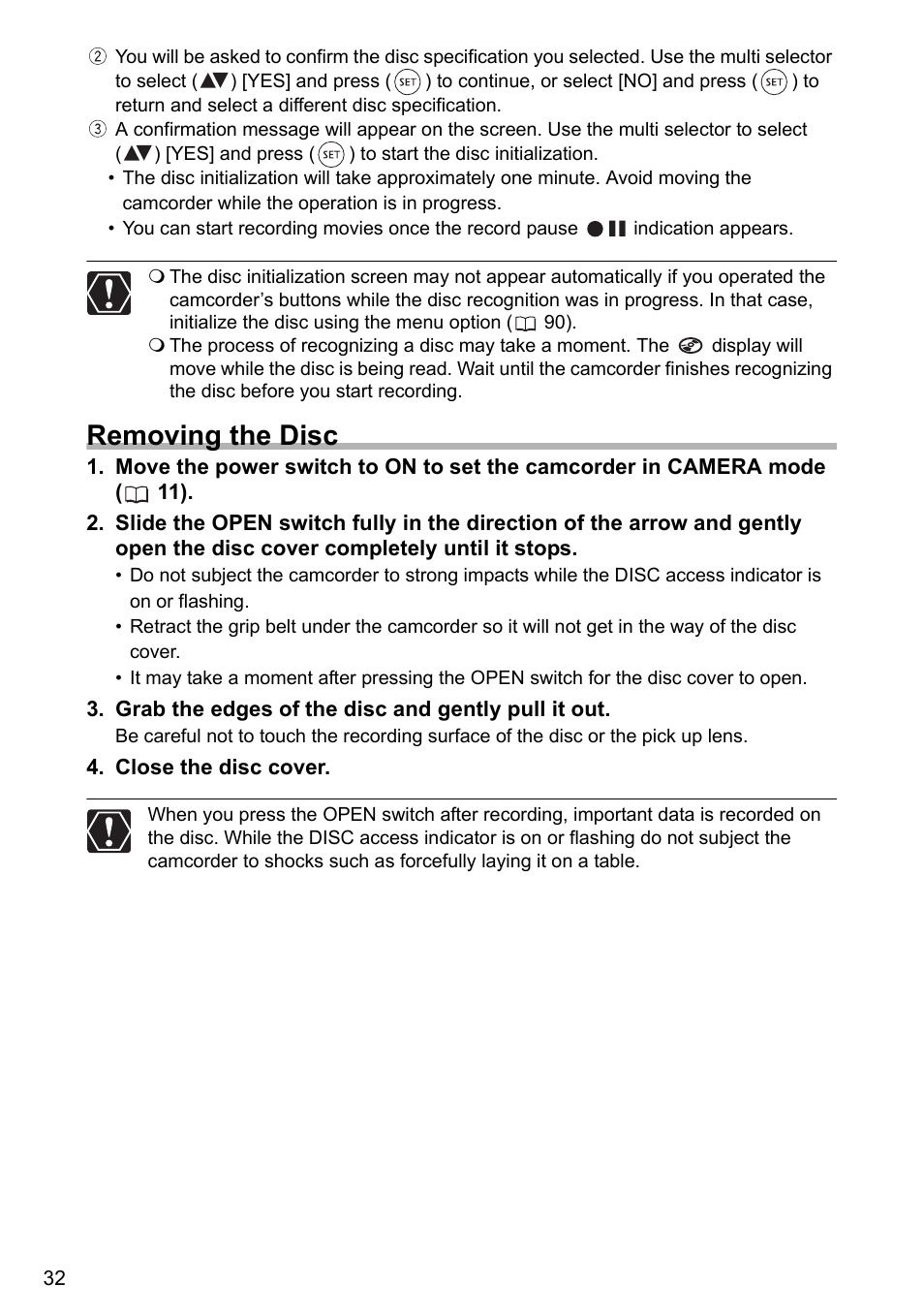 Removing the disc | Canon DC40 User Manual | Page 32 / 144