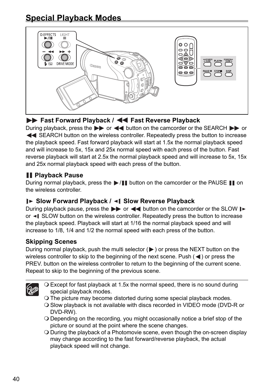 Special playback modes | Canon DC40 User Manual | Page 40 / 144