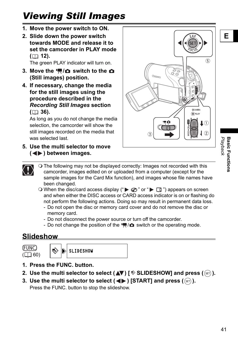 Viewing still images, Slideshow | Canon DC40 User Manual | Page 41 / 144