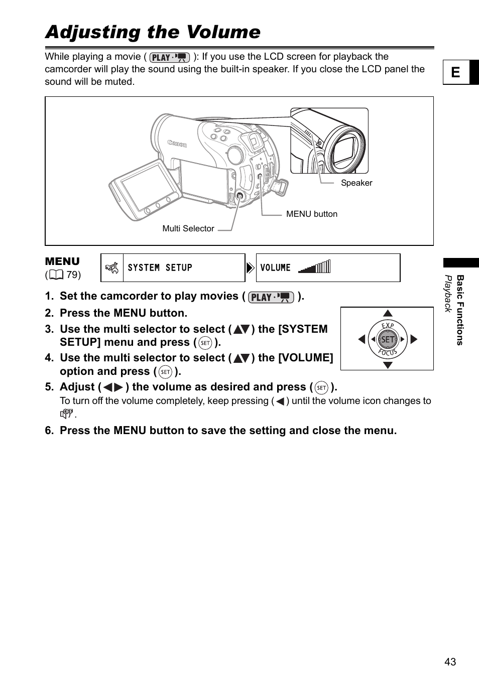 Adjusting the volume | Canon DC40 User Manual | Page 43 / 144