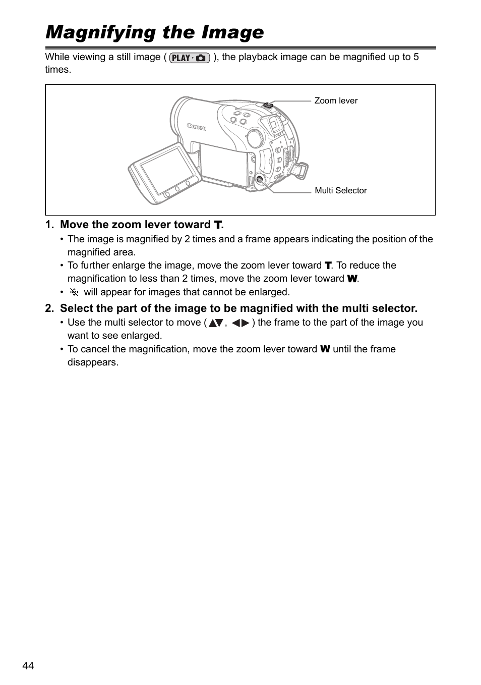 Magnifying the image | Canon DC40 User Manual | Page 44 / 144