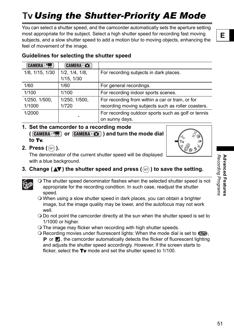 Using the shutter-priority ae mode | Canon DC40 User Manual | Page 51 / 144