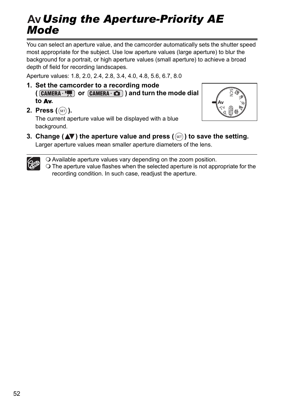 Using the aperture-priority ae mode | Canon DC40 User Manual | Page 52 / 144