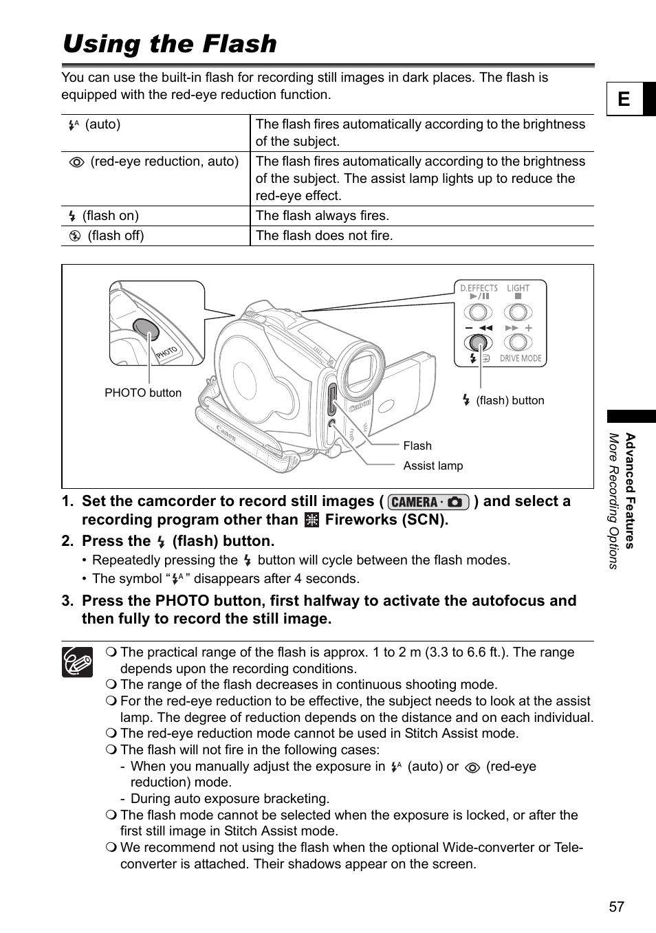 Using the flash | Canon DC40 User Manual | Page 57 / 144