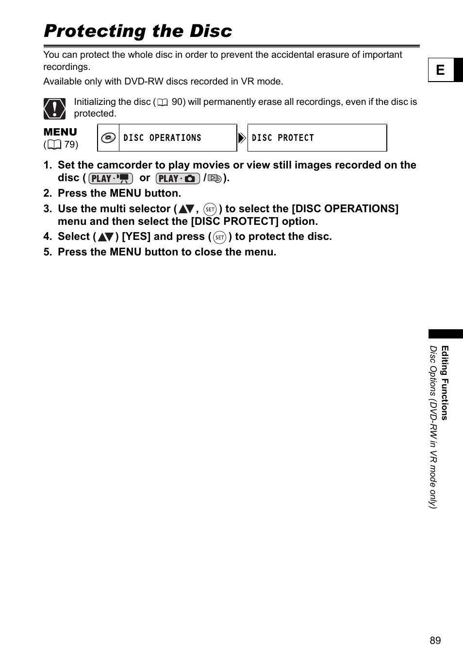 Protecting the disc | Canon DC40 User Manual | Page 89 / 144