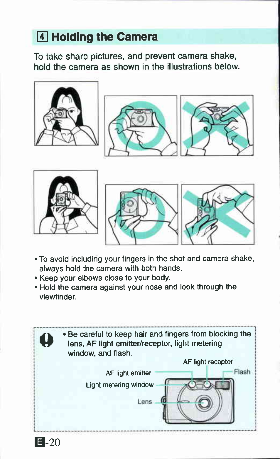 4] holding the camera jll- ----- / \ '' y, S-20 | Canon Ixus M 1 User Manual | Page 20 / 50