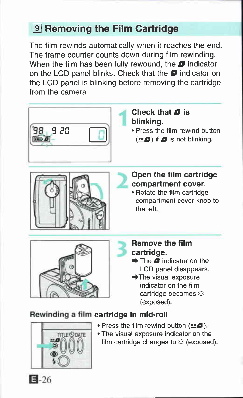 H] removing the film cartridge, B-26 | Canon Ixus M 1 User Manual | Page 26 / 50