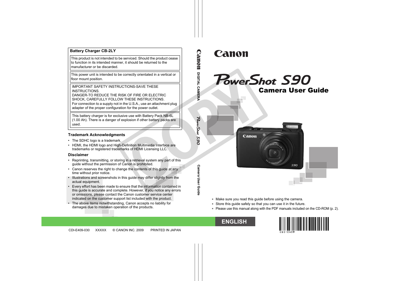 Canon PowerShot Camera S90 User Manual | 179 pages