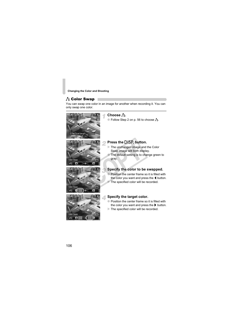 R swap (p. 106), Co py | Canon PowerShot Camera S90 User Manual | Page 106 / 179