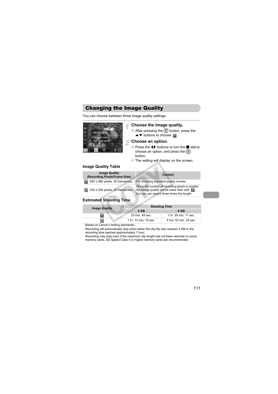 Changing the image quality, Ies) (p. 111), P. 111) | Co py | Canon PowerShot Camera S90 User Manual | Page 111 / 179