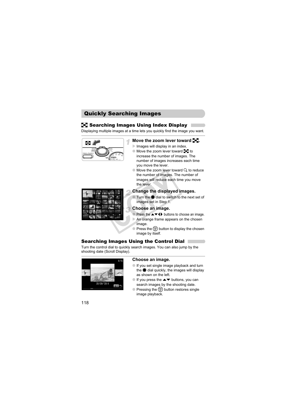 Quickly searching images, Index) (p. 118), Quickly searching images (p. 118) | Co py | Canon PowerShot Camera S90 User Manual | Page 118 / 179