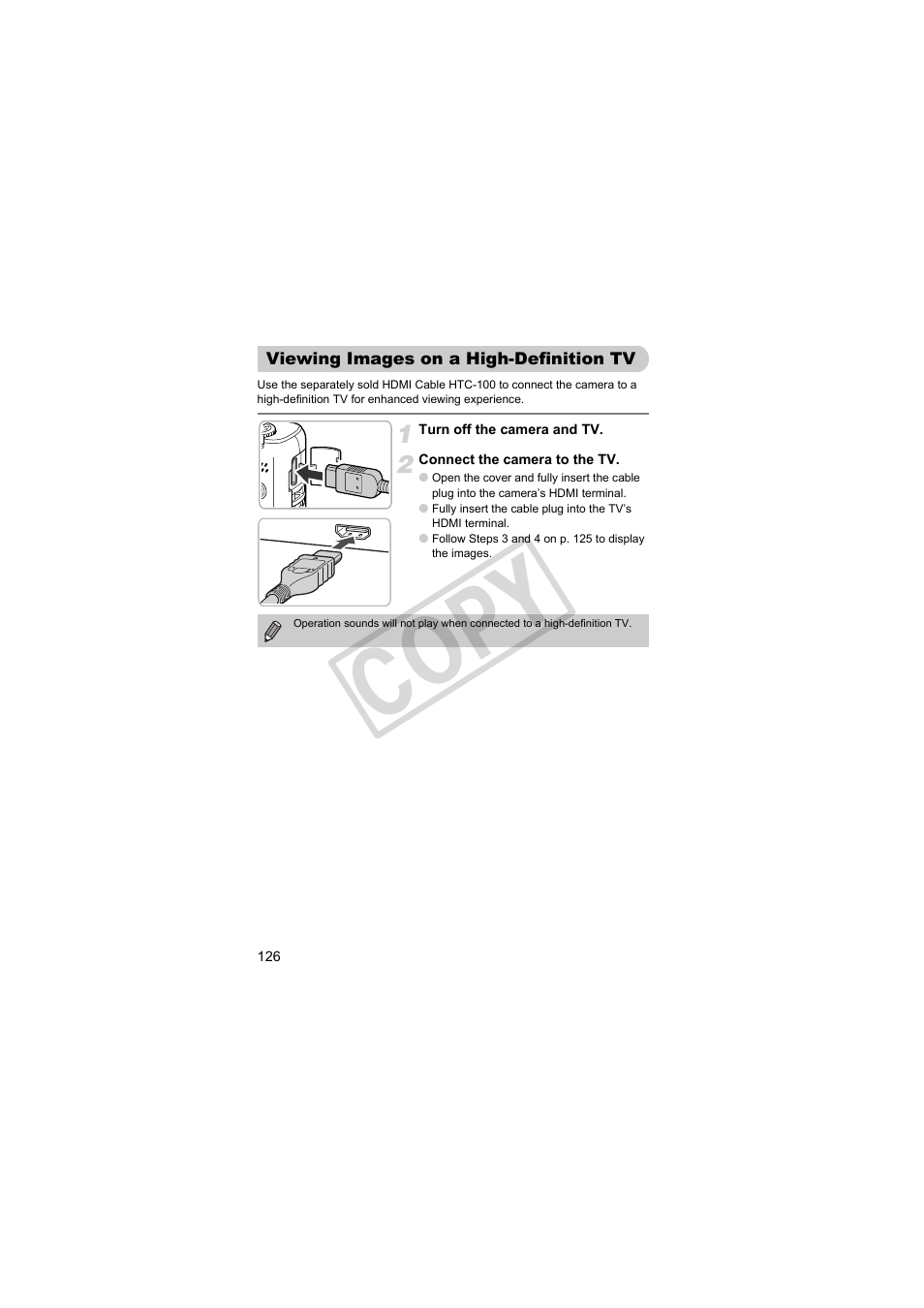 Viewing images on, A high-definition tv, P. 126 | Co py | Canon PowerShot Camera S90 User Manual | Page 126 / 179