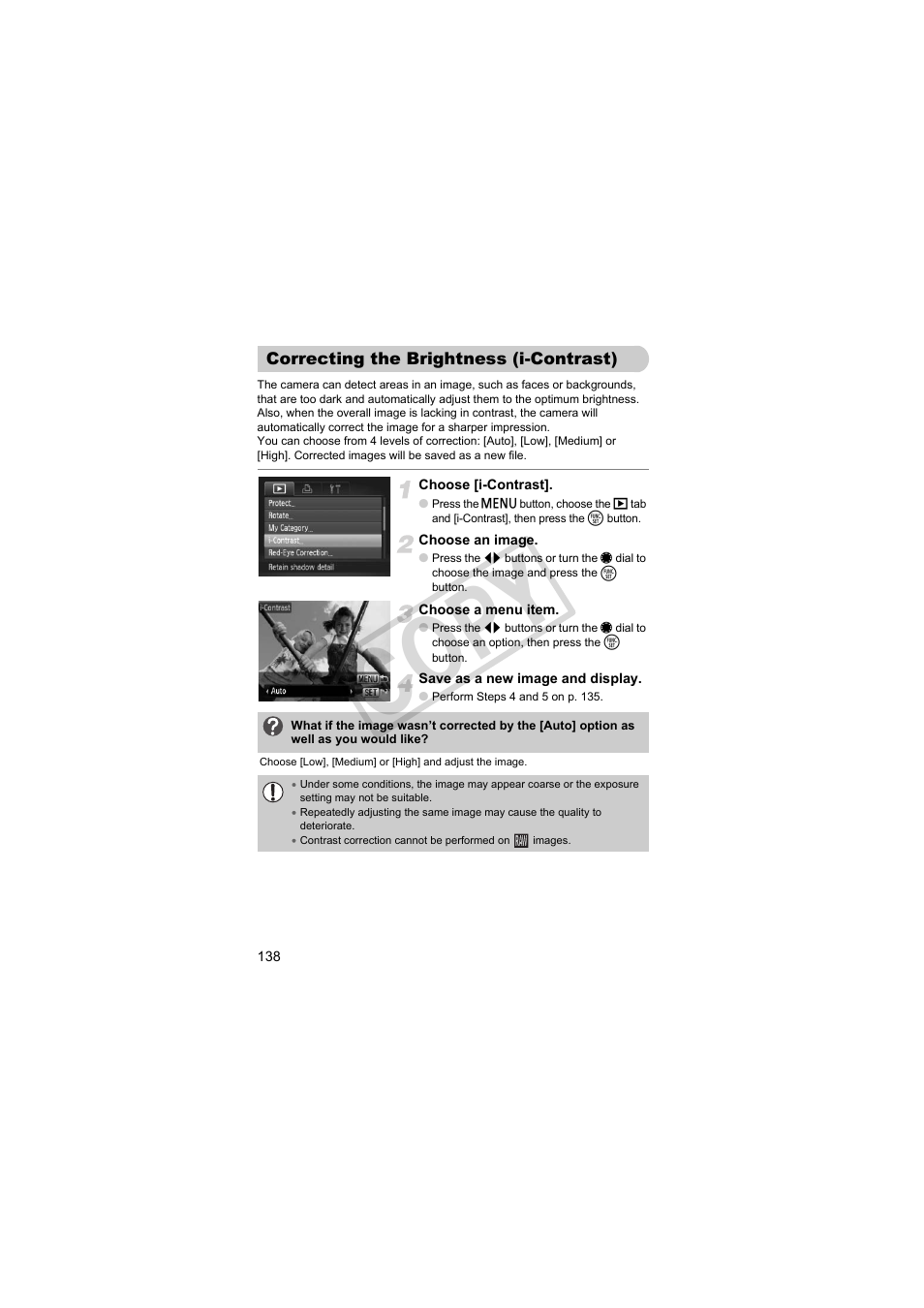Correcting the brightness, I-contrast), Co py | Canon PowerShot Camera S90 User Manual | Page 138 / 179
