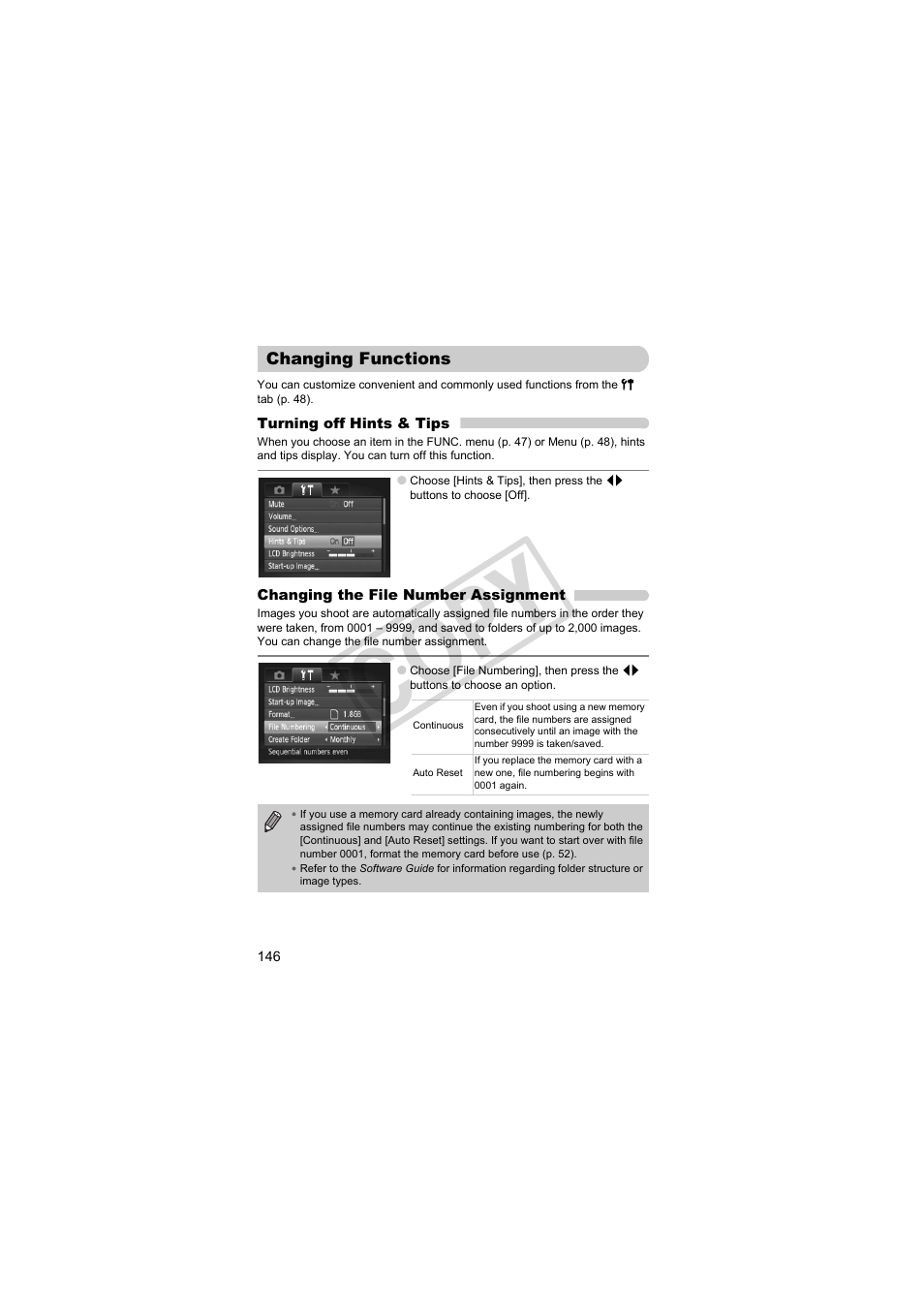 Changing functions, Number (p. 146), Co py | Canon PowerShot Camera S90 User Manual | Page 146 / 179
