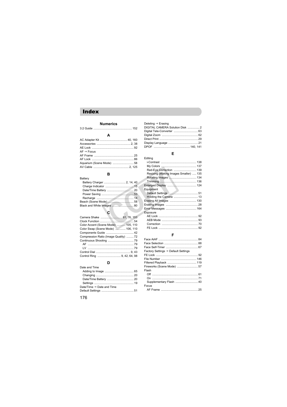 Index, C o p y | Canon PowerShot Camera S90 User Manual | Page 176 / 179