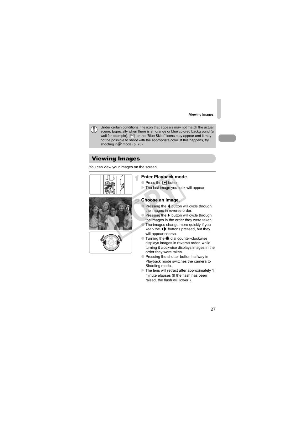 Viewing images, Co py | Canon PowerShot Camera S90 User Manual | Page 27 / 179