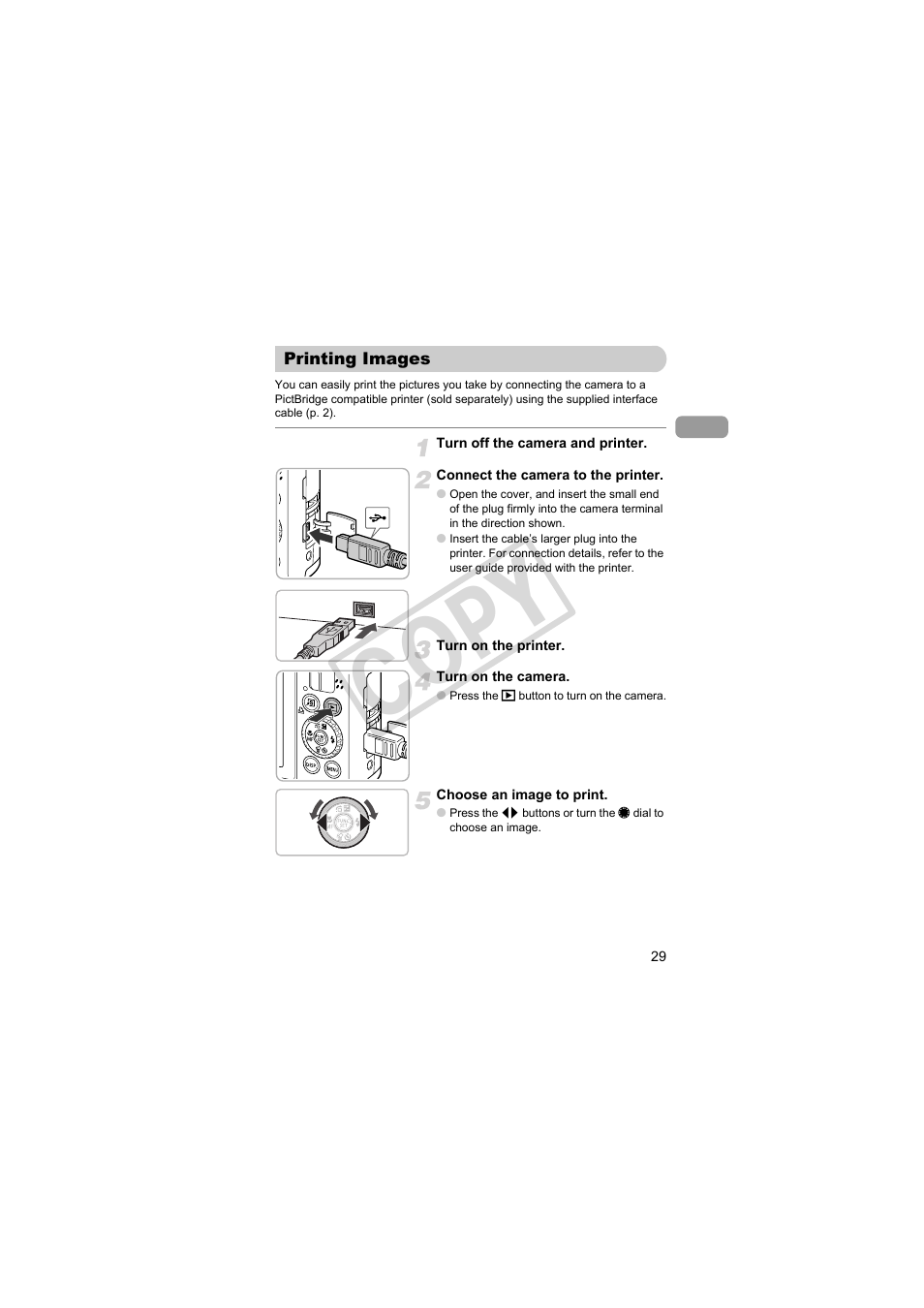 Printing images, Co py | Canon PowerShot Camera S90 User Manual | Page 29 / 179