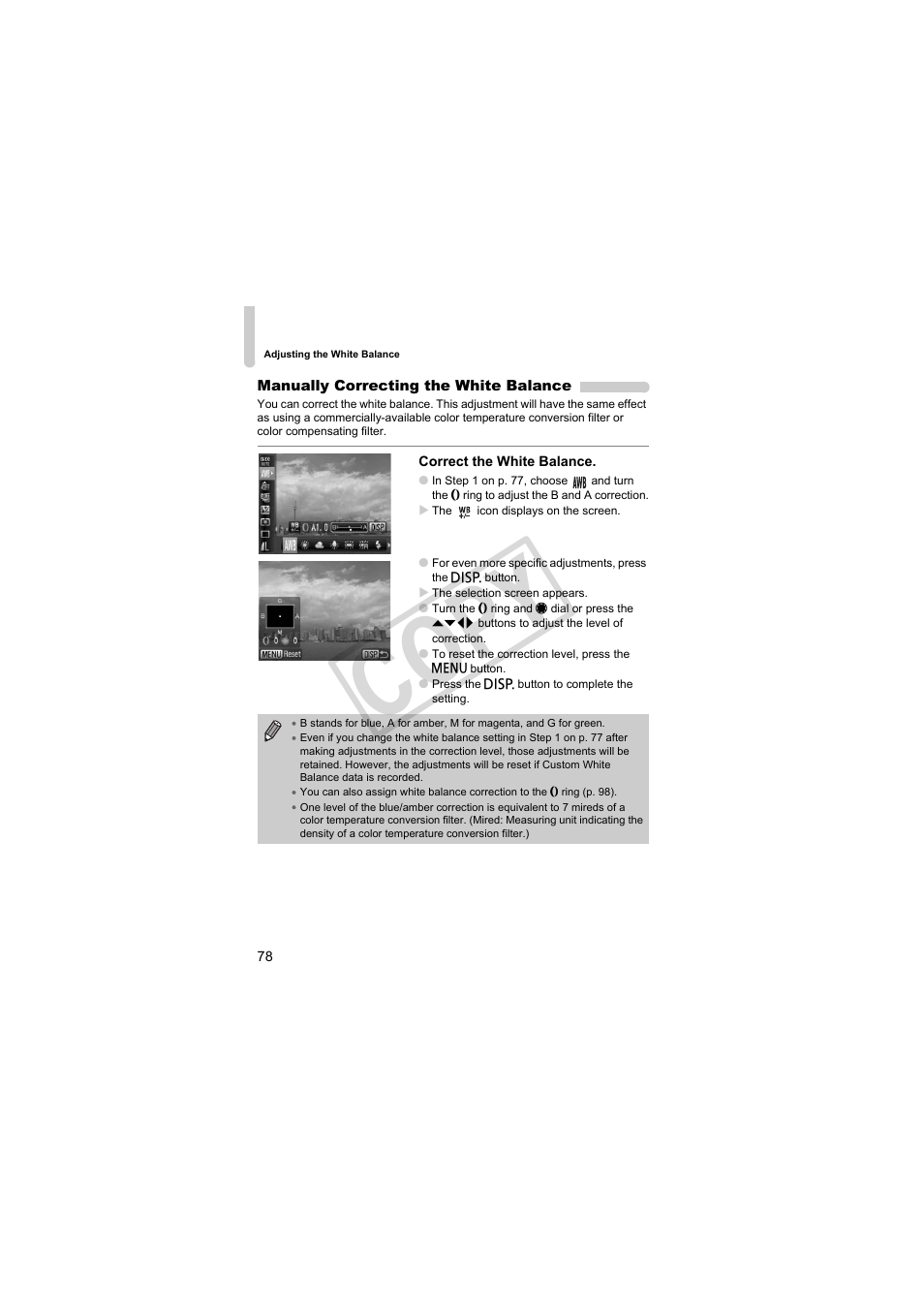 Correction (p. 78, Ction (p. 78), Co py | Canon PowerShot Camera S90 User Manual | Page 78 / 179
