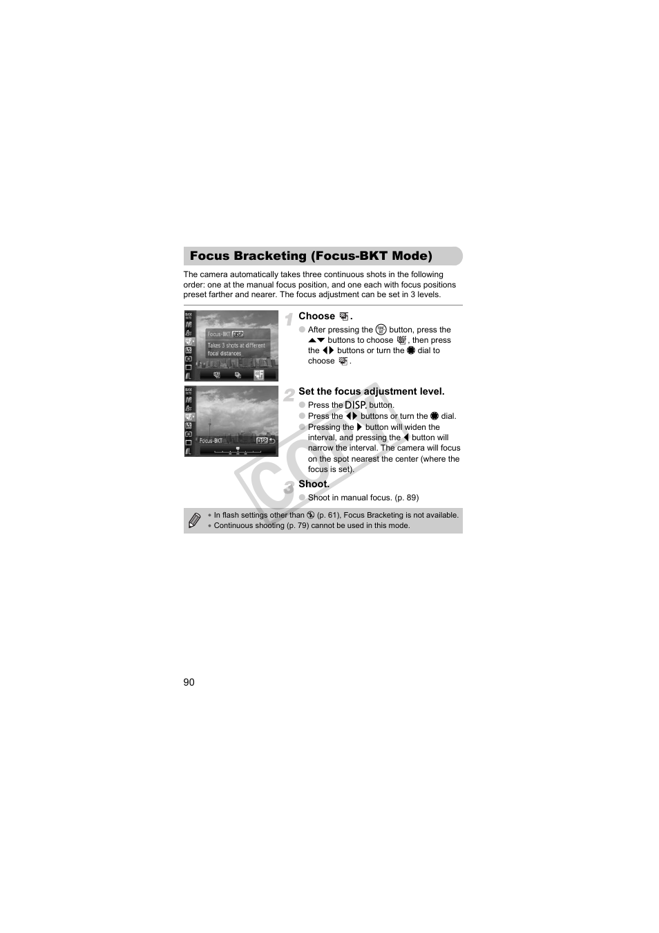 Focus bracketing, Focus-bkt mode), Cketing (p. 90) | Co py | Canon PowerShot Camera S90 User Manual | Page 90 / 179