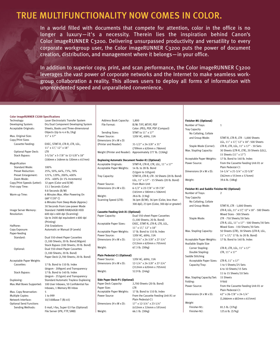 True multifunctionality now comes in color | Canon imageRUNNER C3200 User Manual | Page 2 / 4