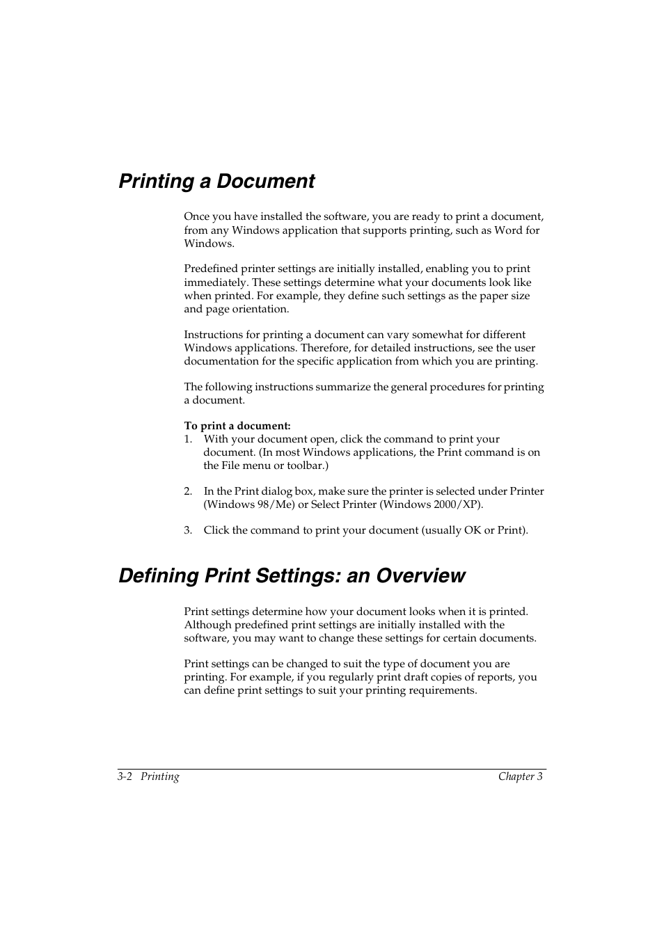 Printing a document 3, Defining print settings: an overview 3 | Canon FAX-L290 User Manual | Page 22 / 66