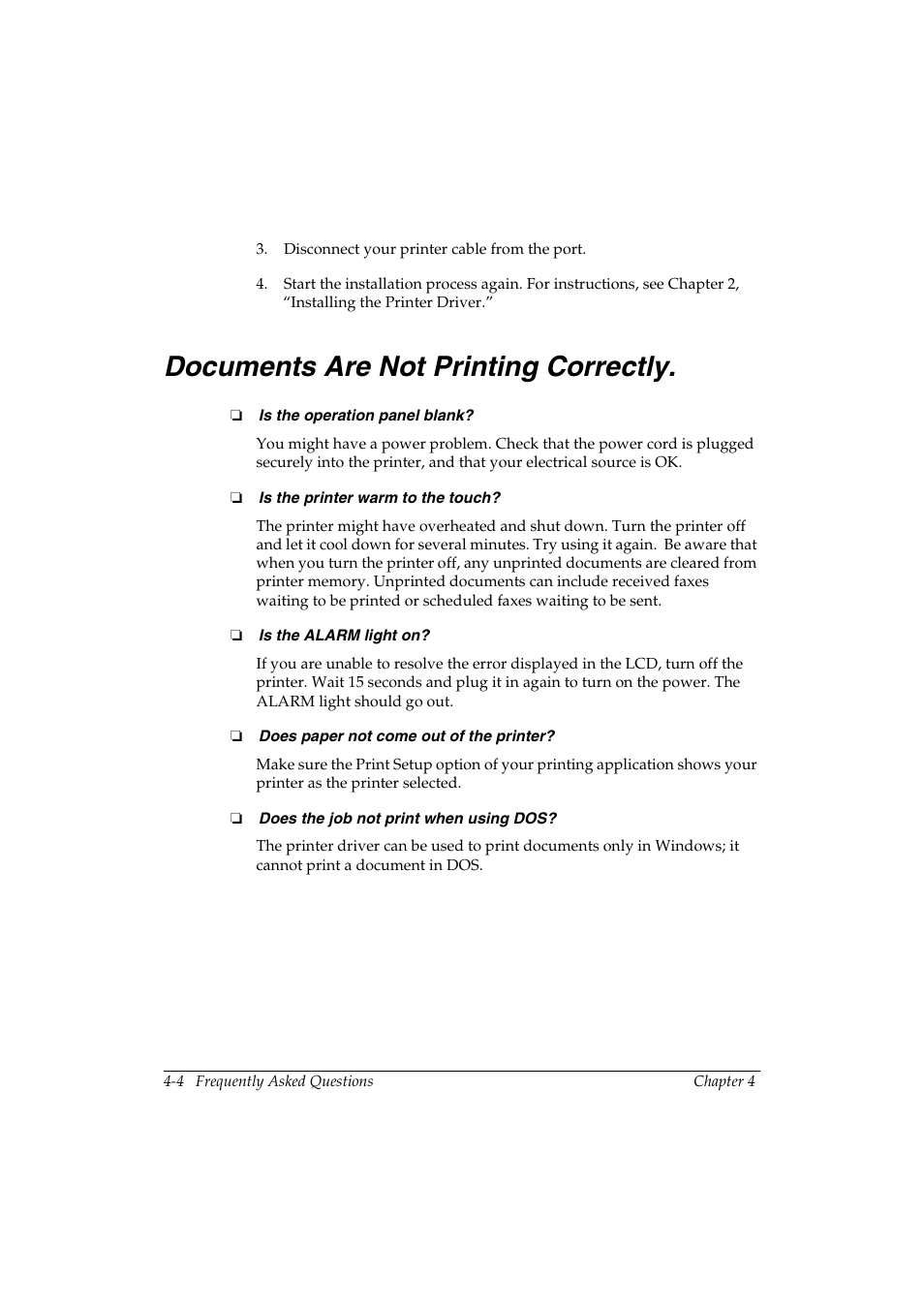 Documents are not printing correctly -4, Documents are not printing correctly. 4 | Canon FAX-L290 User Manual | Page 48 / 66