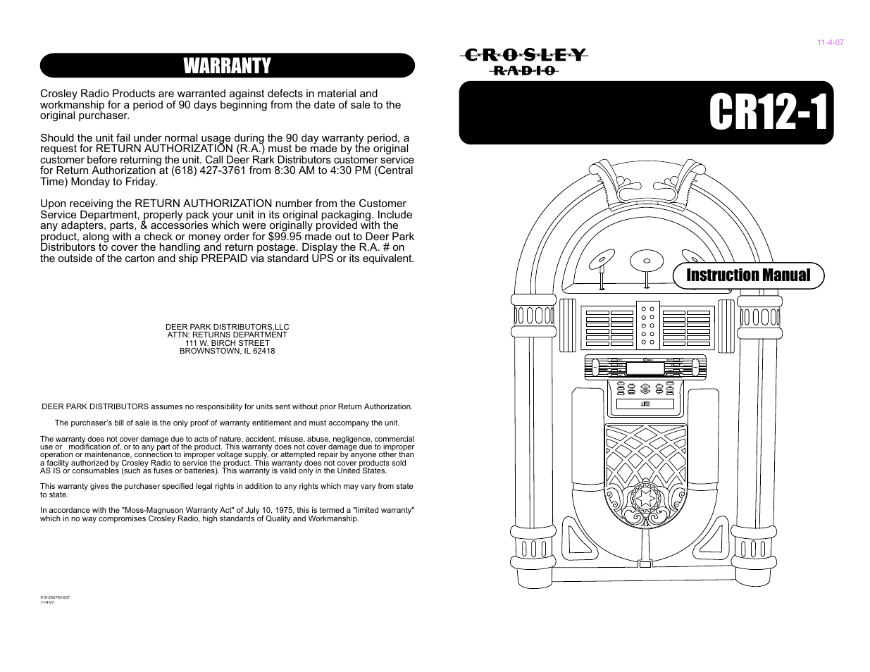 Crosley Radio Jukebox with CD CR12-1 User Manual | 6 pages
