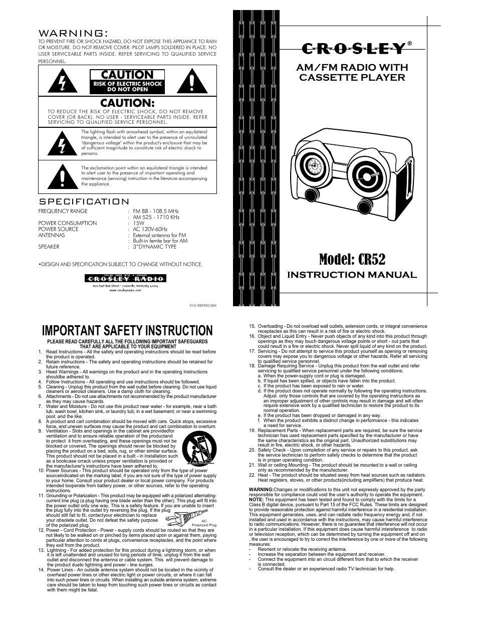 Crosley Radio Crosley Coloradio CR52 User Manual | 2 pages