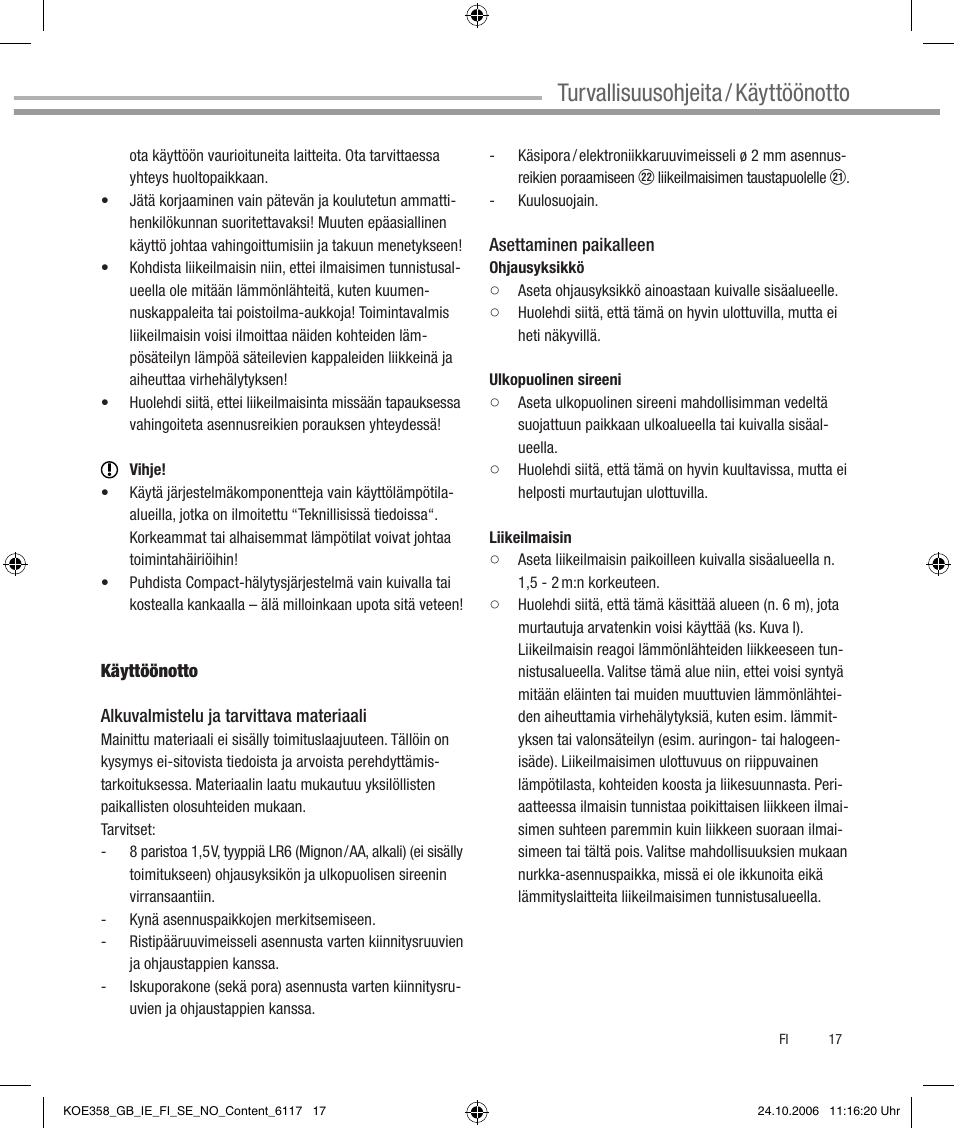 Turvallisuusohjeita / käyttöönotto | Dexaplan CA 616 User Manual | Page 17 / 42