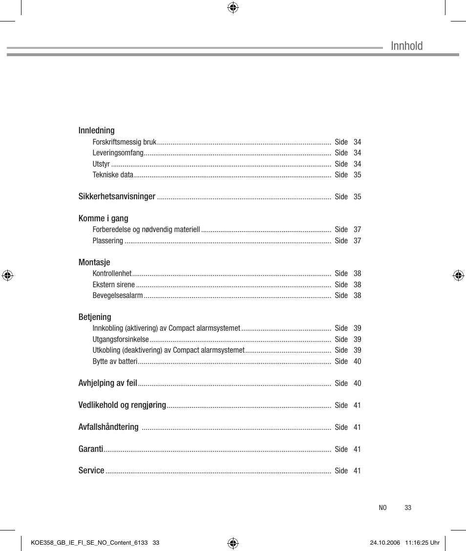 Innhold | Dexaplan CA 616 User Manual | Page 33 / 42