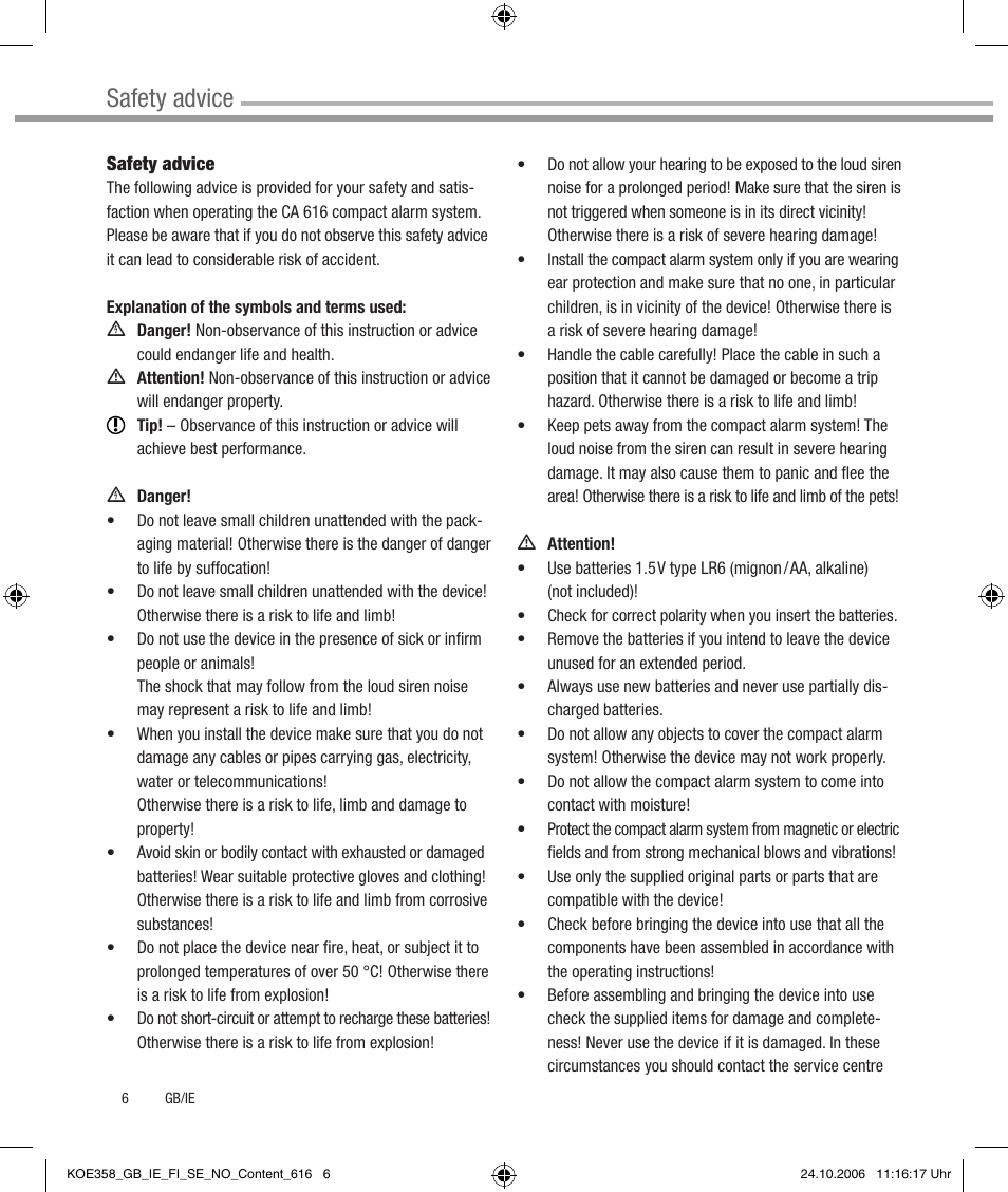 Safety advice | Dexaplan CA 616 User Manual | Page 6 / 42