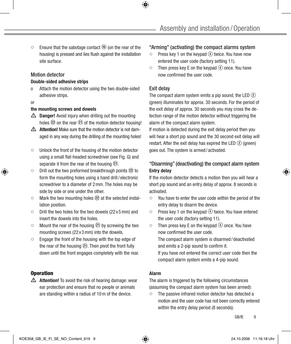 Assembly and installation / operation | Dexaplan CA 616 User Manual | Page 9 / 42