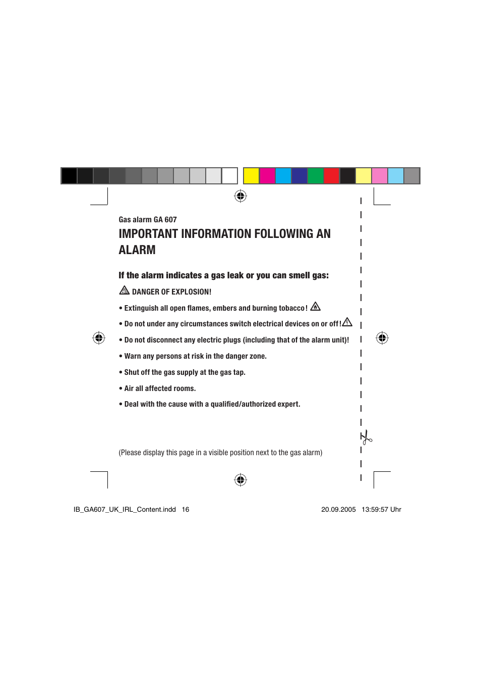 Important information following an alarm | Dexaplan GA 607 User Manual | Page 14 / 14