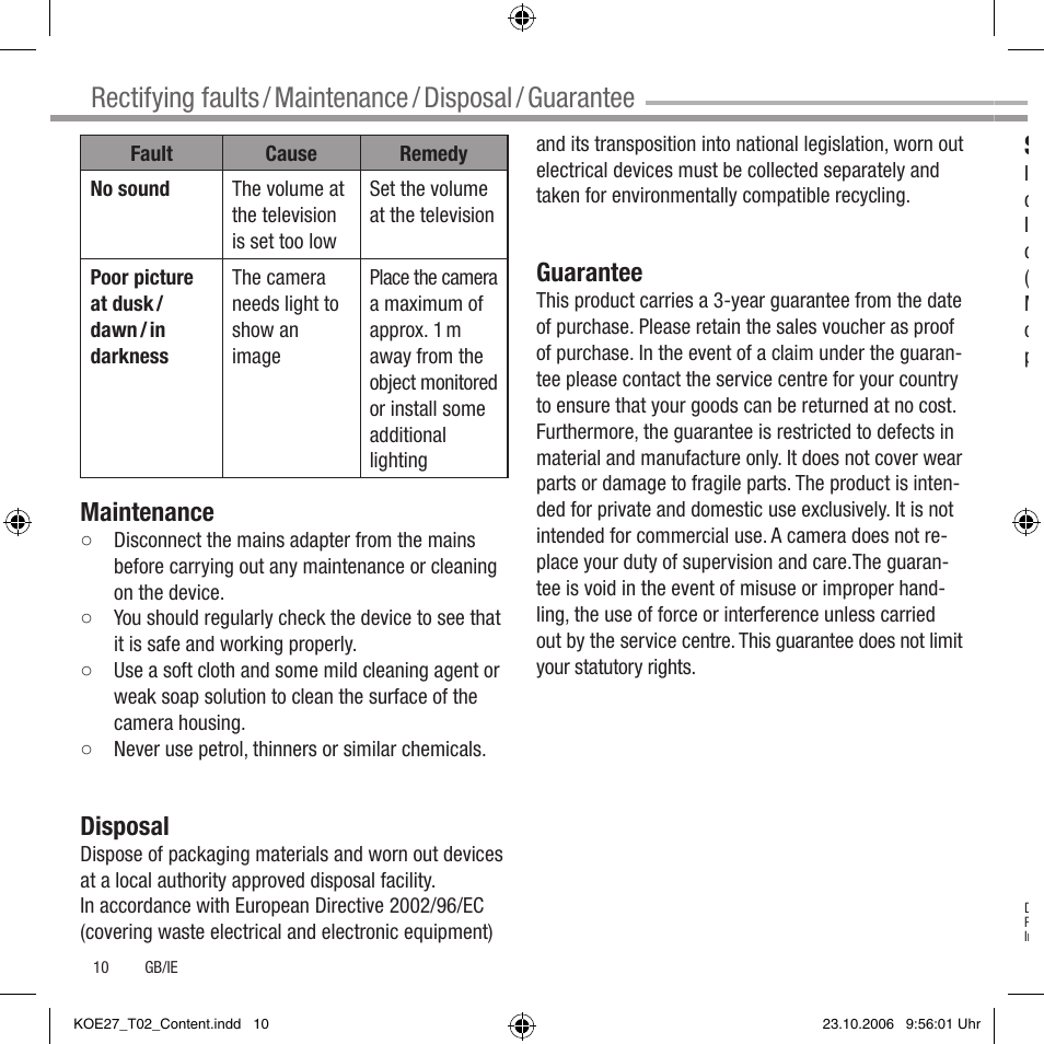 Maintenance, Disposal, Guarantee | Service | Dexaplan MC 610 User Manual | Page 8 / 10