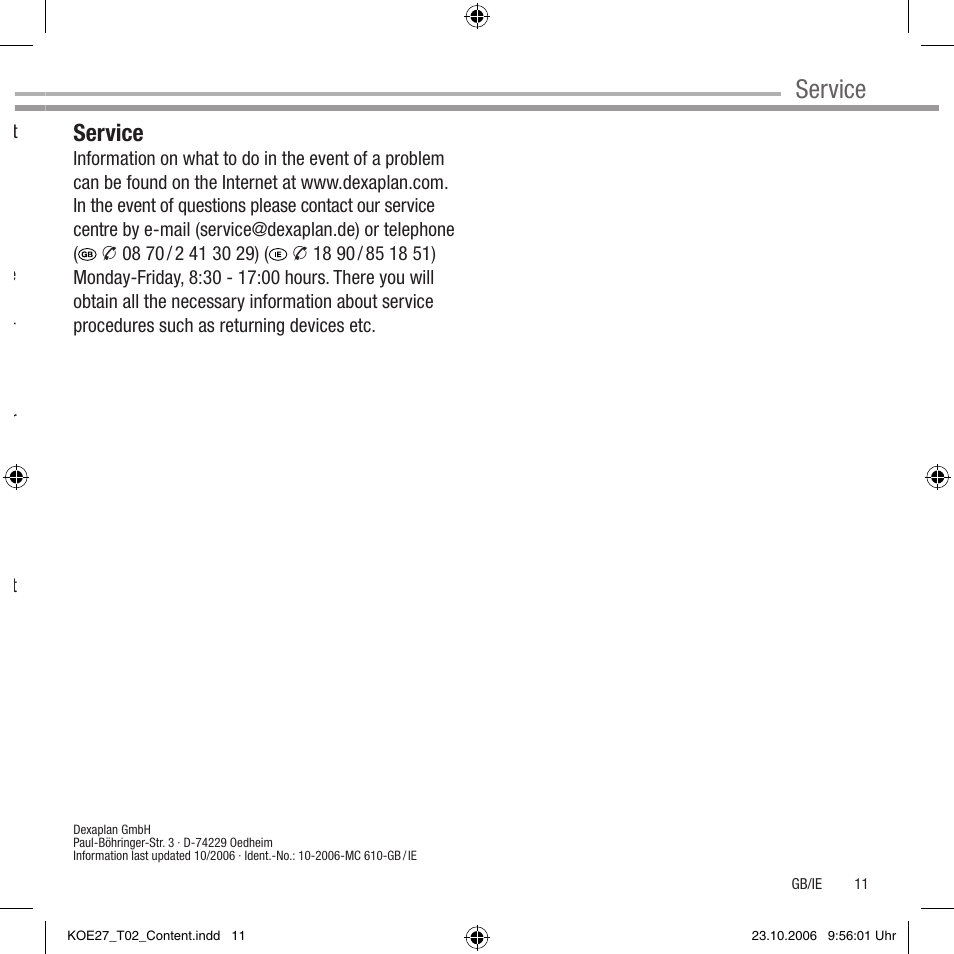 Service, Maintenance, Disposal | Guarantee | Dexaplan MC 610 User Manual | Page 9 / 10