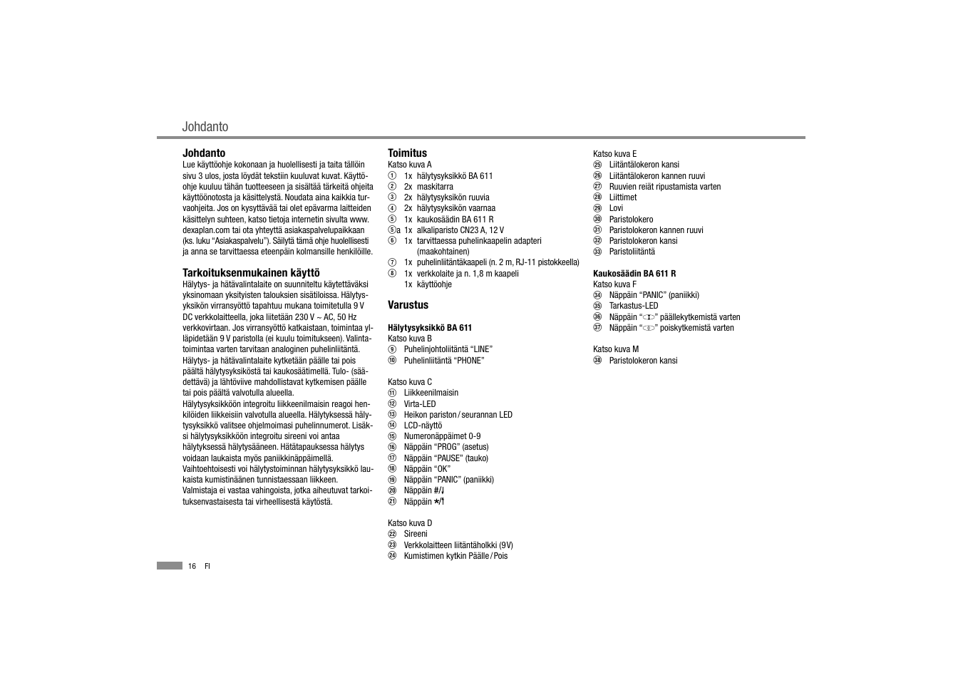 Johdanto | Dexaplan BA 611 User Manual | Page 17 / 35