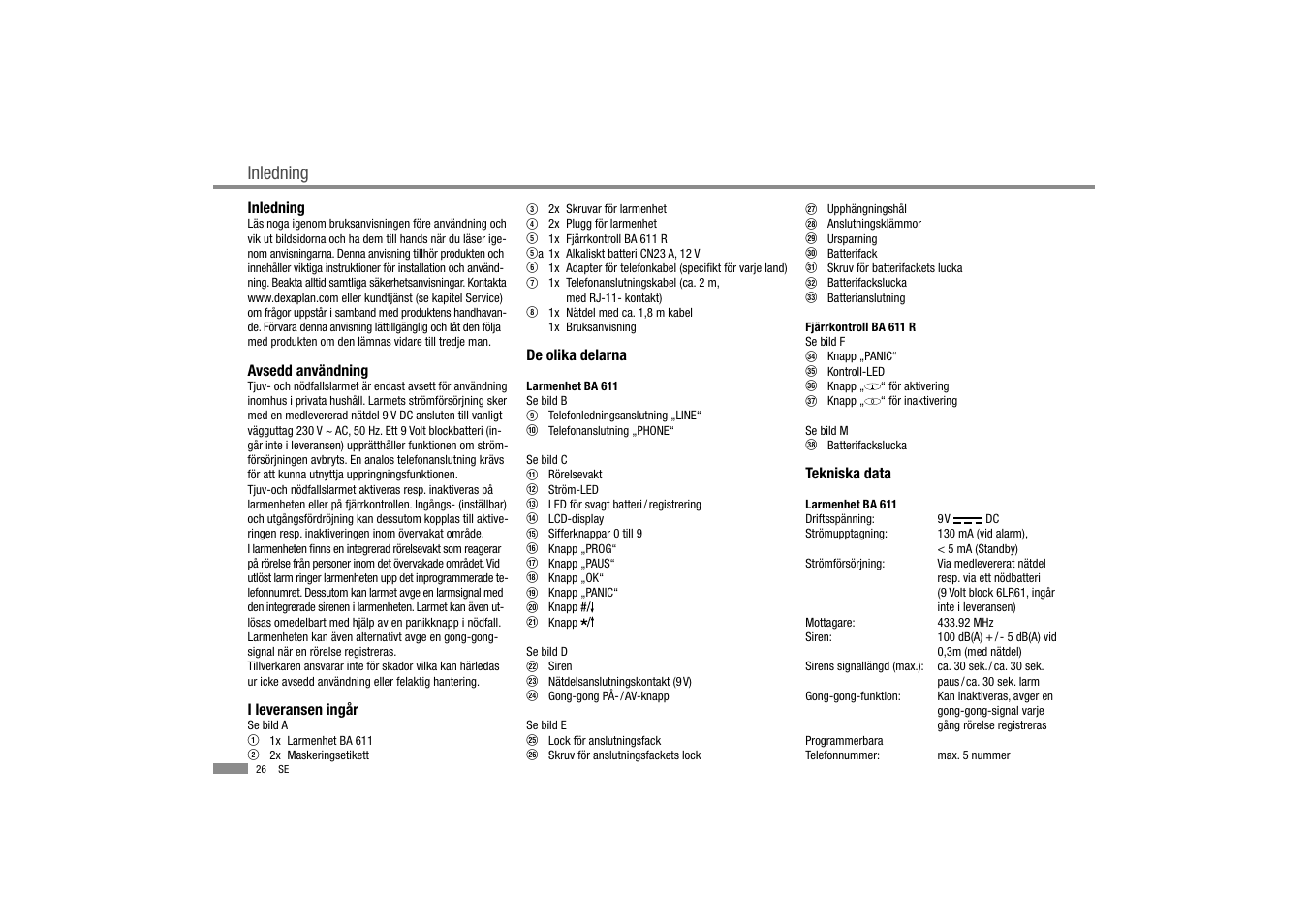 Inledning | Dexaplan BA 611 User Manual | Page 27 / 35