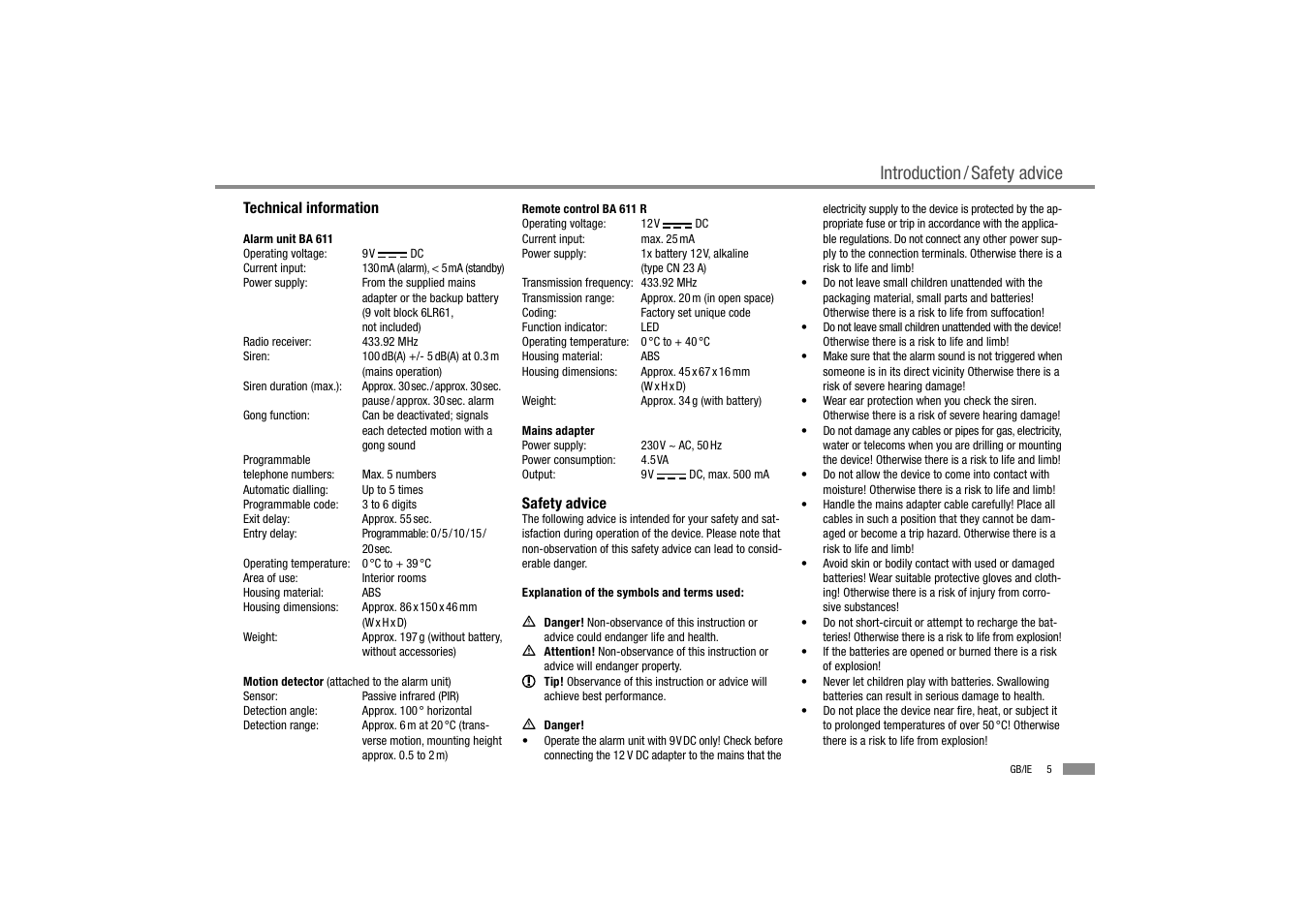 Introduction / safety advice | Dexaplan BA 611 User Manual | Page 6 / 35