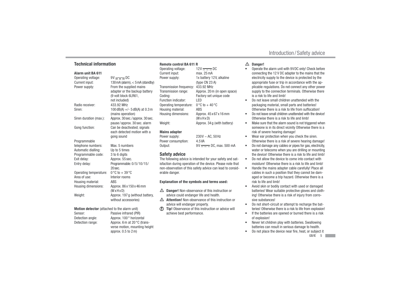 Introduction / safety advice | Dexaplan BA 611 User Manual | Page 6 / 35