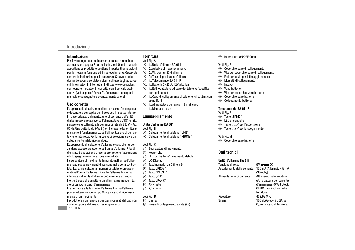 Introduzione | Dexaplan BA 611 User Manual | Page 18 / 50