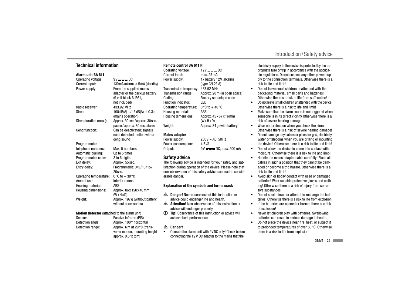Introduction / safety advice | Dexaplan BA 611 User Manual | Page 31 / 50