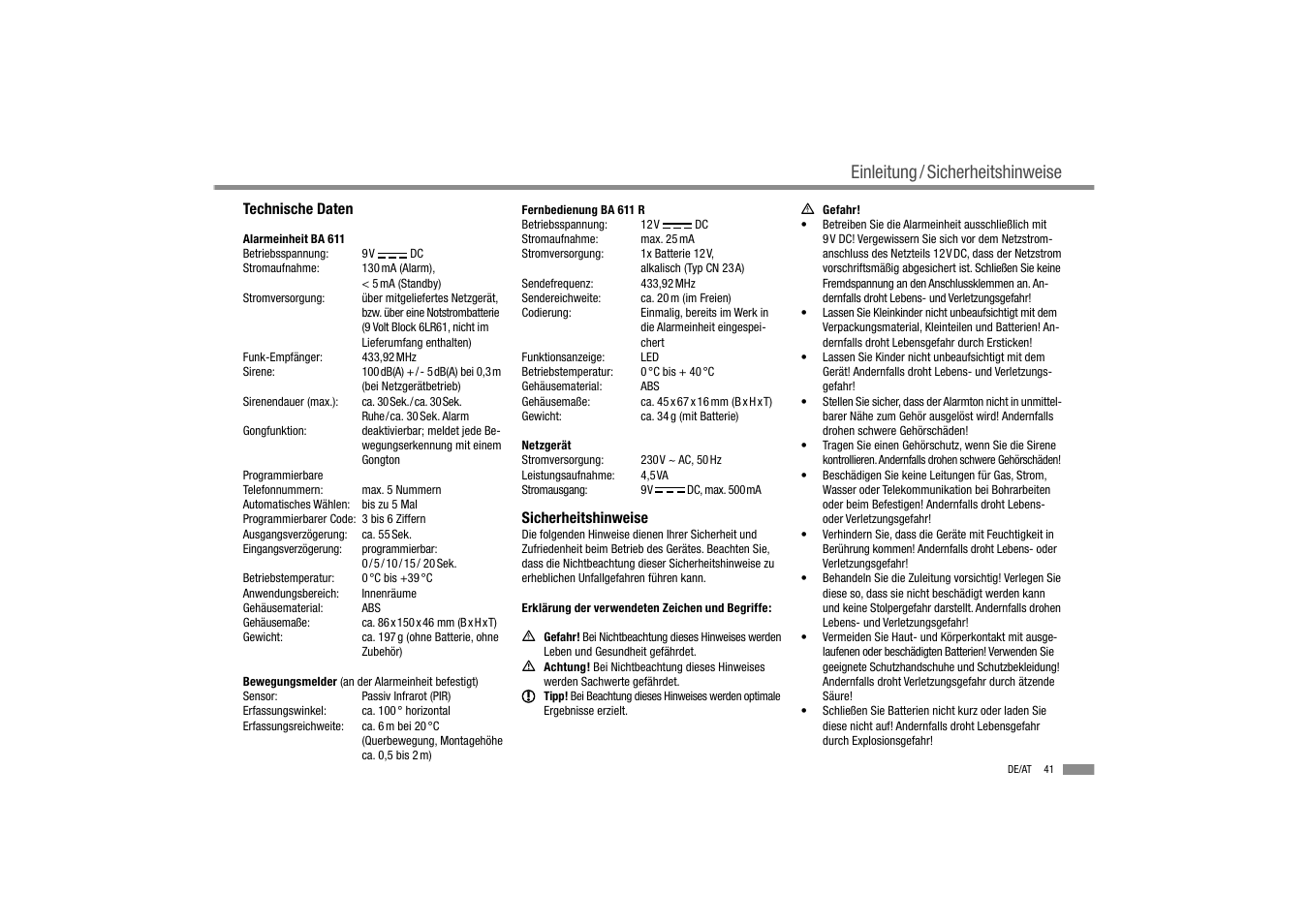 Einleitung / sicherheitshinweise | Dexaplan BA 611 User Manual | Page 43 / 50